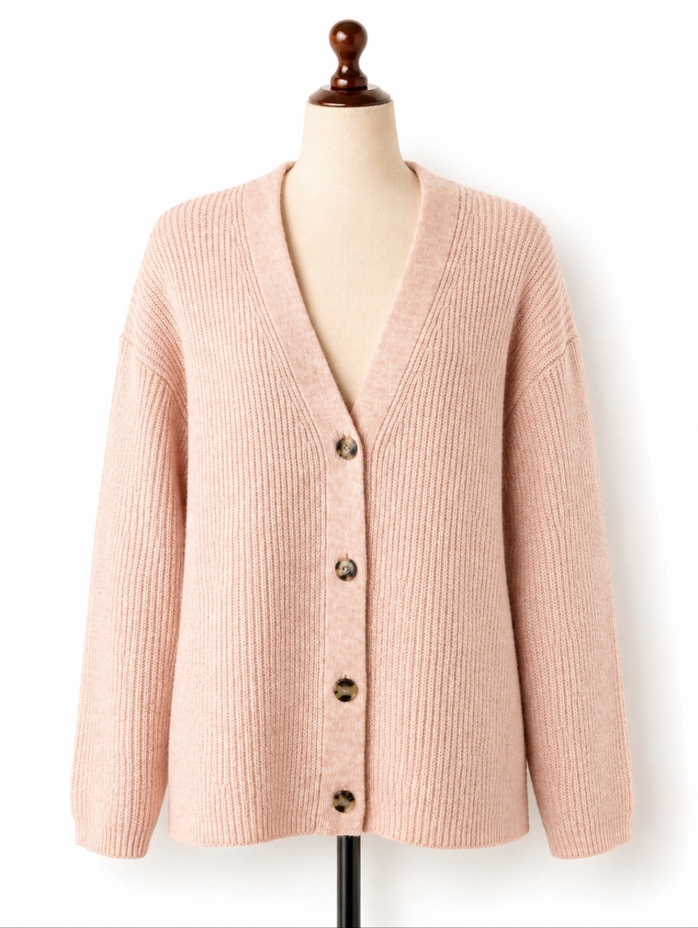 LOFT Women's Peach Ribbed Knit Cardigan Sweater Sz M Casual Feminine Minimalist